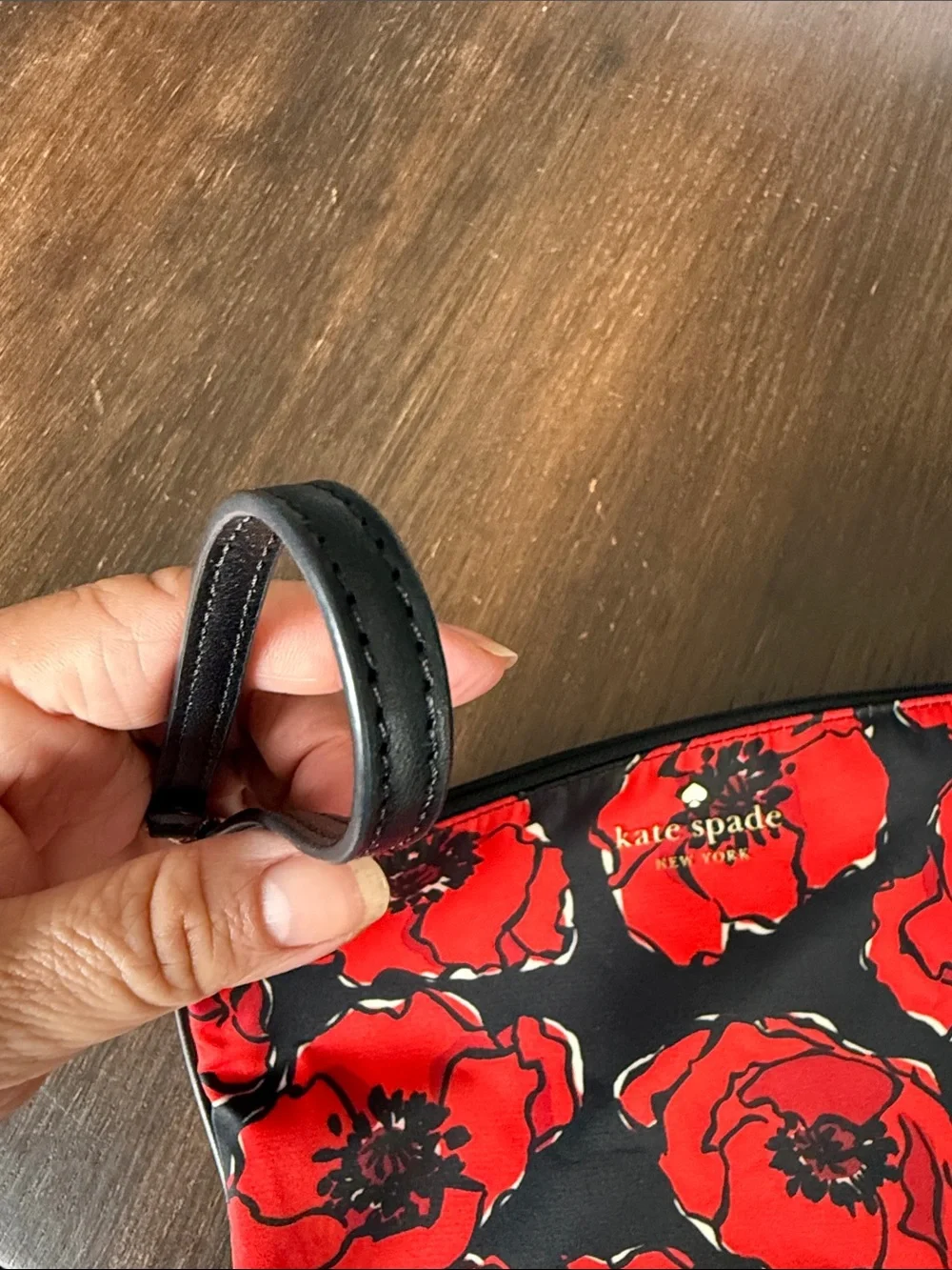 kate spade Black Wristlet Clutch with Red Floral Print